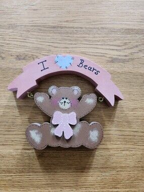 Wooden 'I ♥ Bears' Pink & Brown Bear Wall Decor